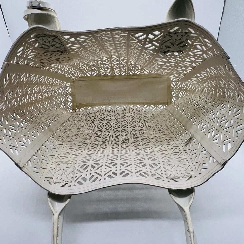 Tory Burch white geometric laser cut out tote bag
